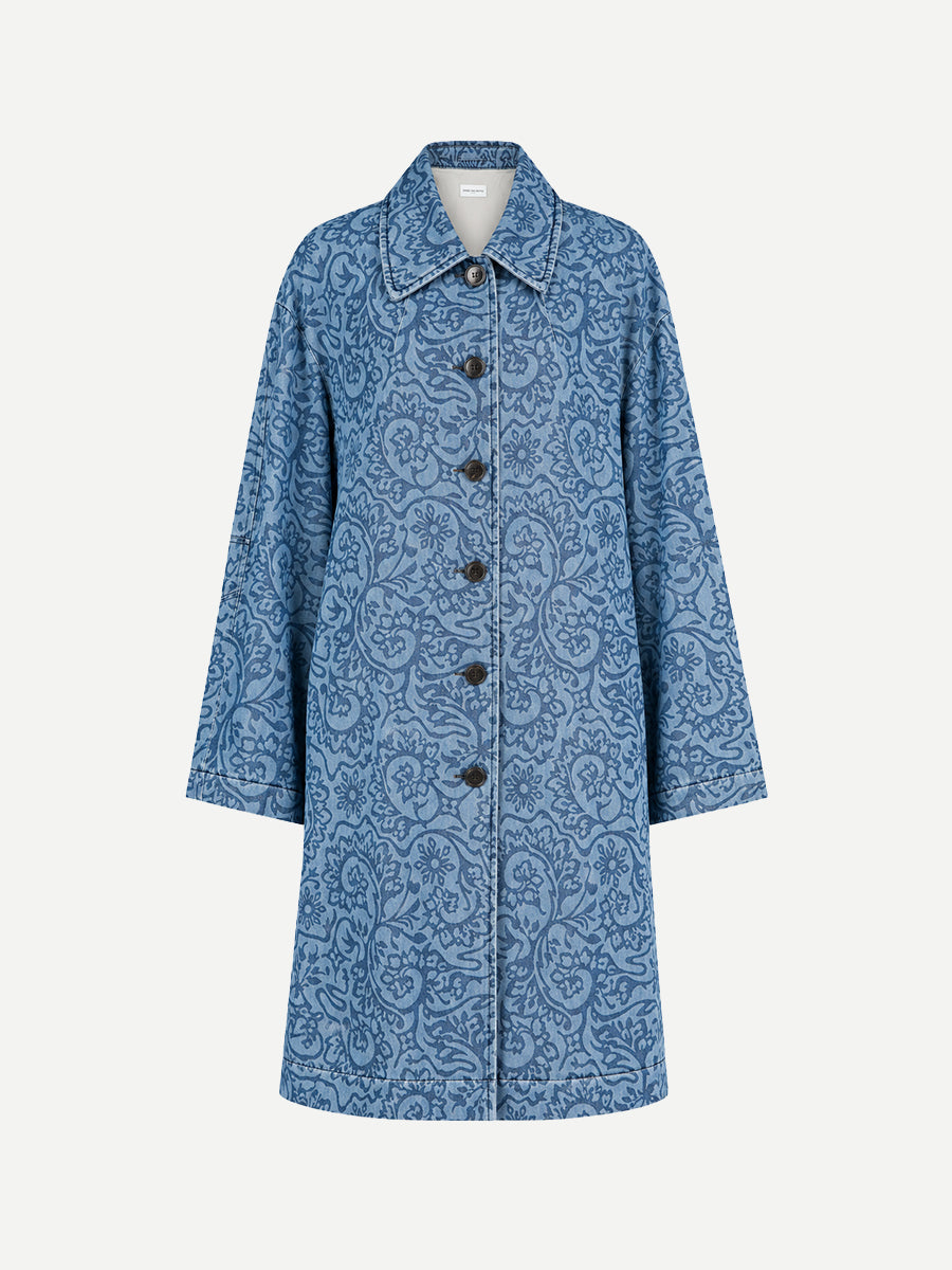 Rondero Motif Denim Coat in Blue Floral