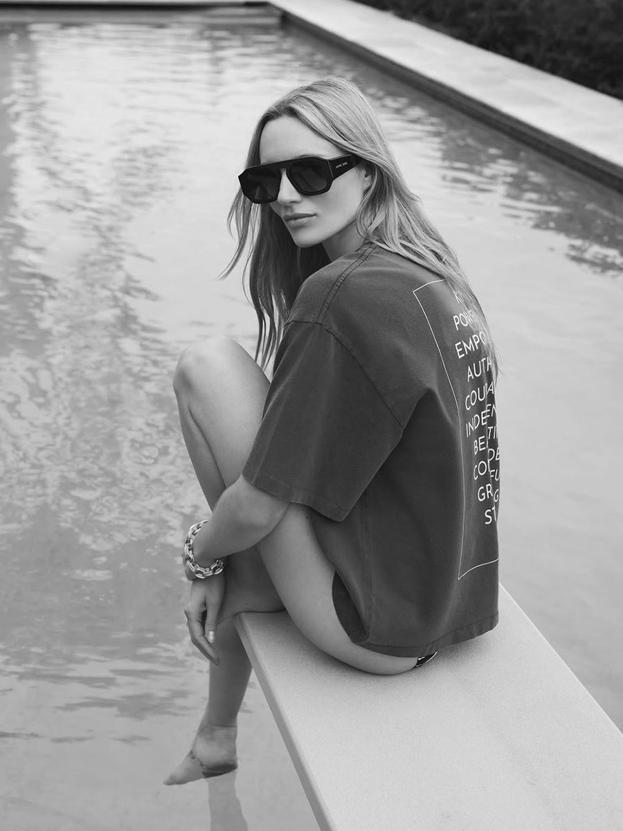 Anine Bing Rudy Tee Empowerment in Washed Black