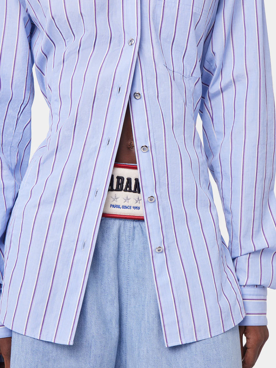 Rabanne | Cotton Poplin Shirt in Blue/Brown/White Stripe