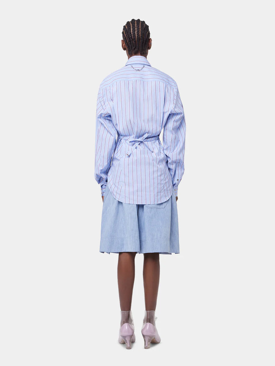 Rabanne | Cotton Poplin Shirt in Blue/Brown/White Stripe