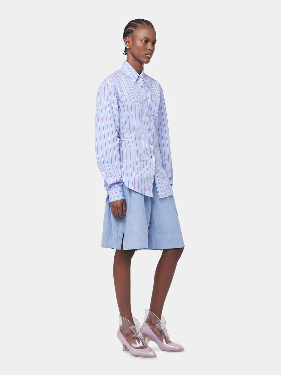 Cotton Poplin Shirt in Blue/Brown/White Stripe
