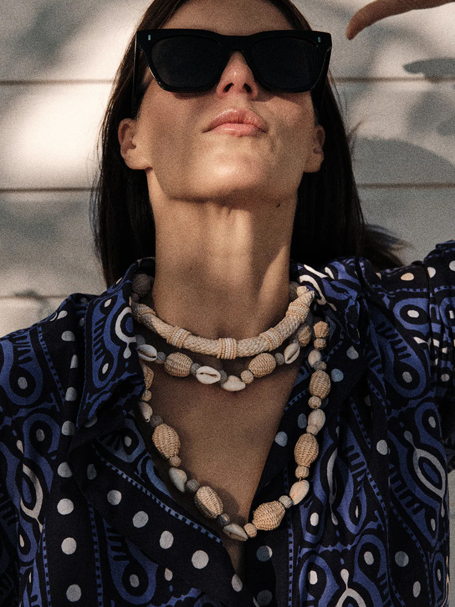 Johanna Ortiz Salty Promises Shirt in Navy/Ecru