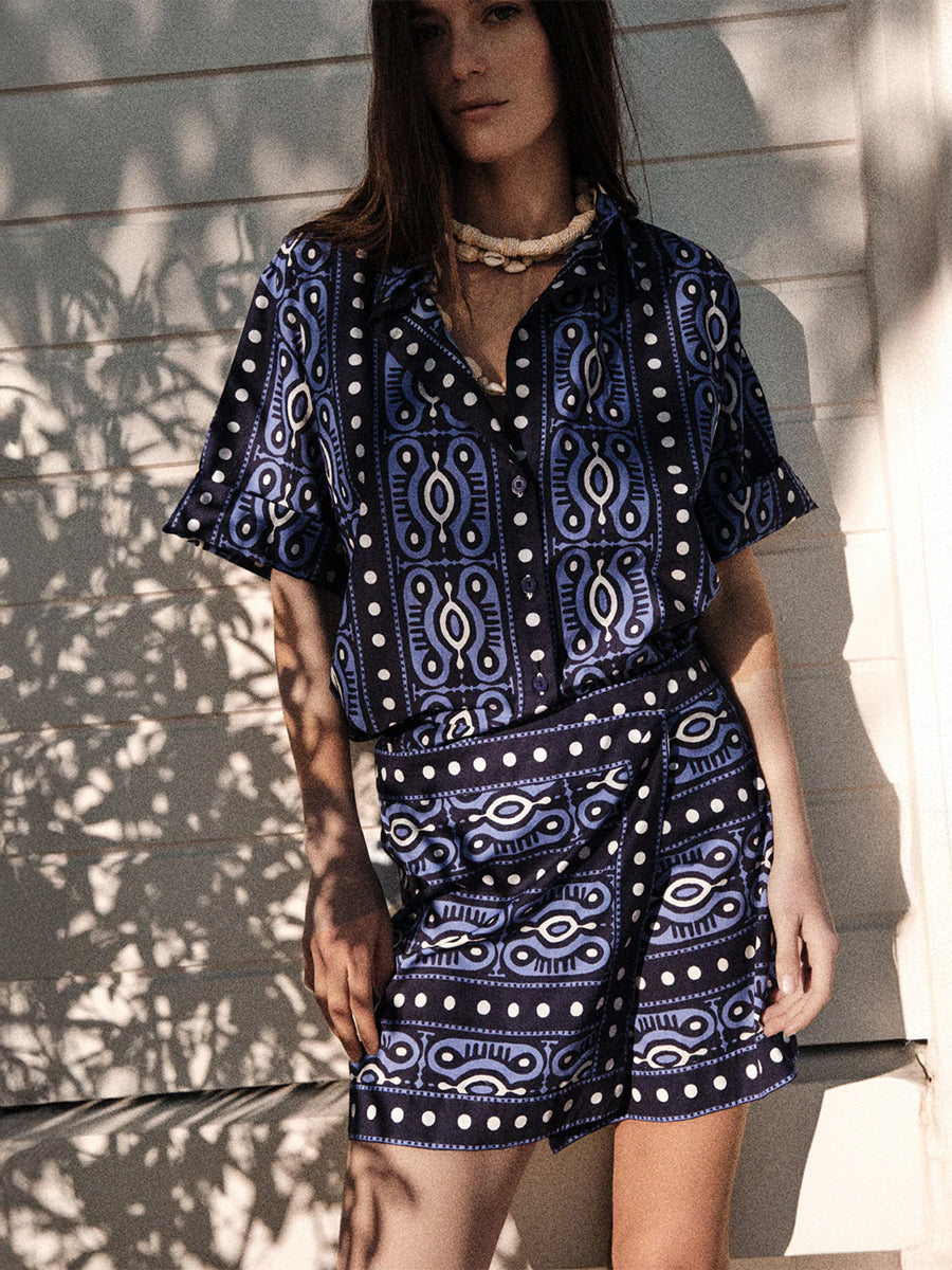 Johanna Ortiz Salty Promises Shirt in Navy/Ecru