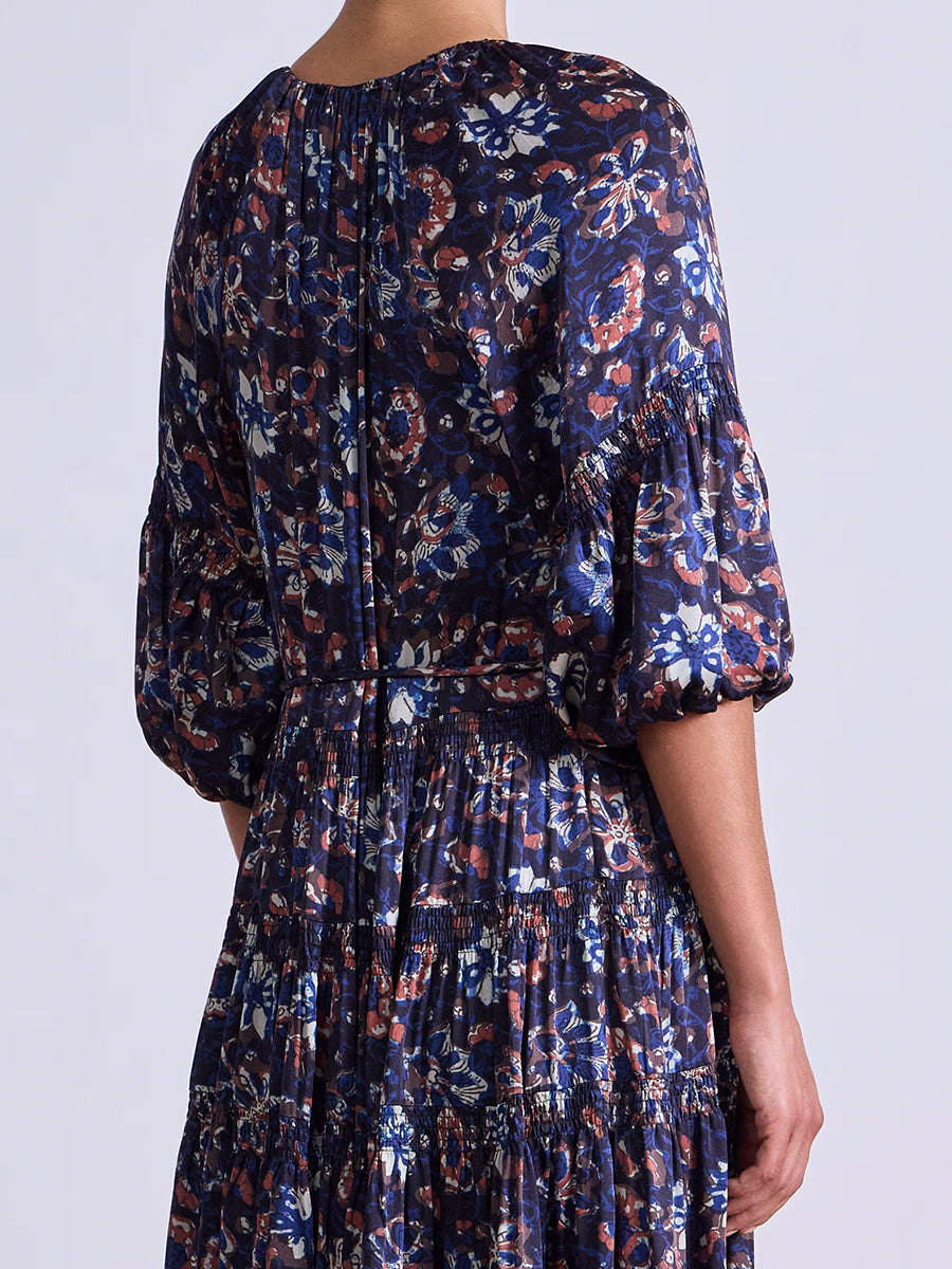 Santa Cecilia Maxi Dress in Batik Floral Navy