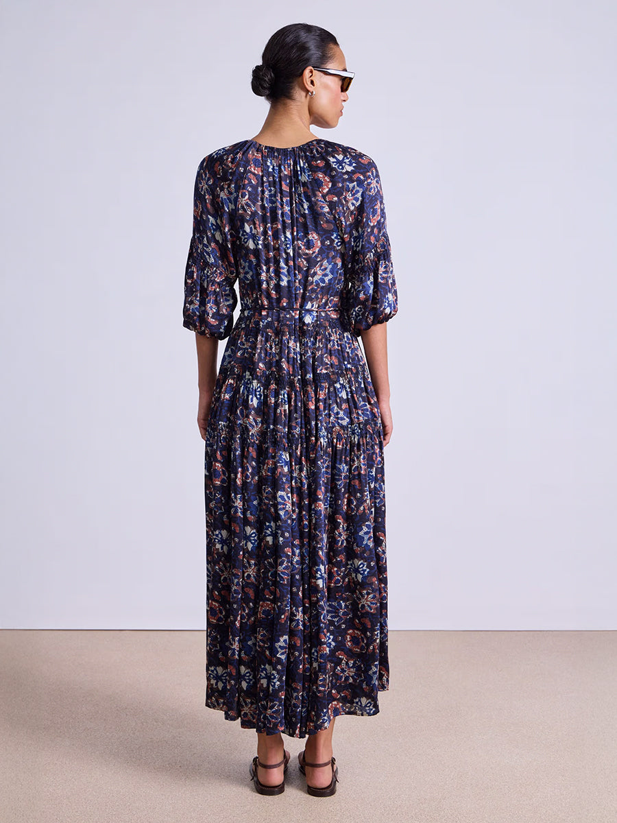 Santa Cecilia Maxi Dress in Batik Floral Navy