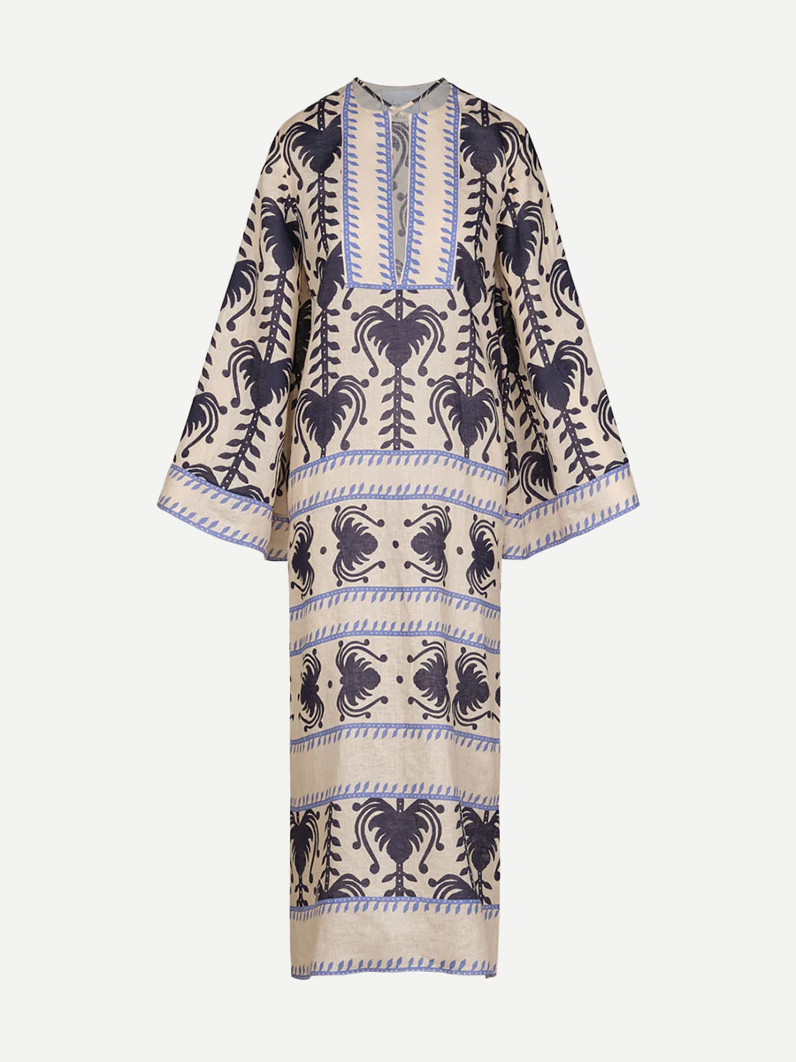 Johanna Ortiz Savannah Tunic Dress in Ecru/Navy
