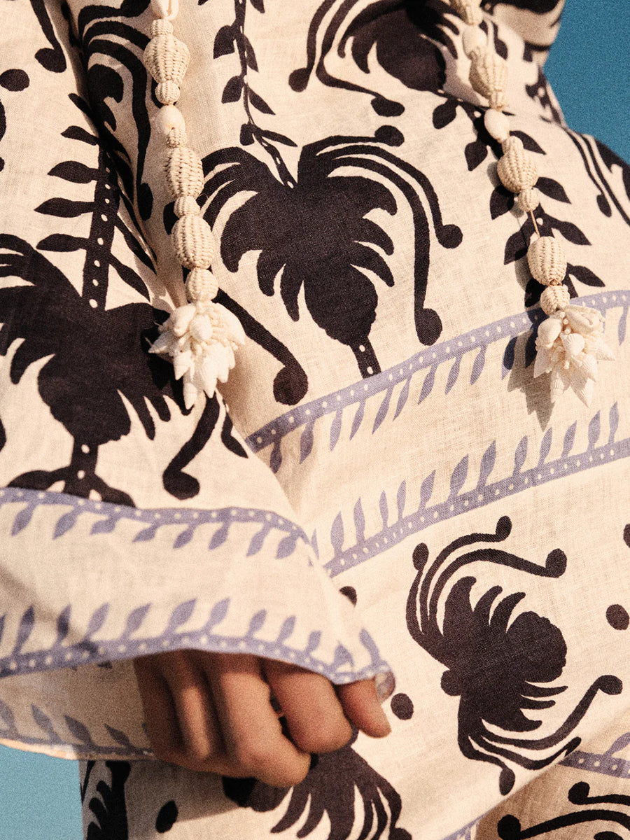 Johanna Ortiz Savannah Tunic Dress in Ecru/Navy