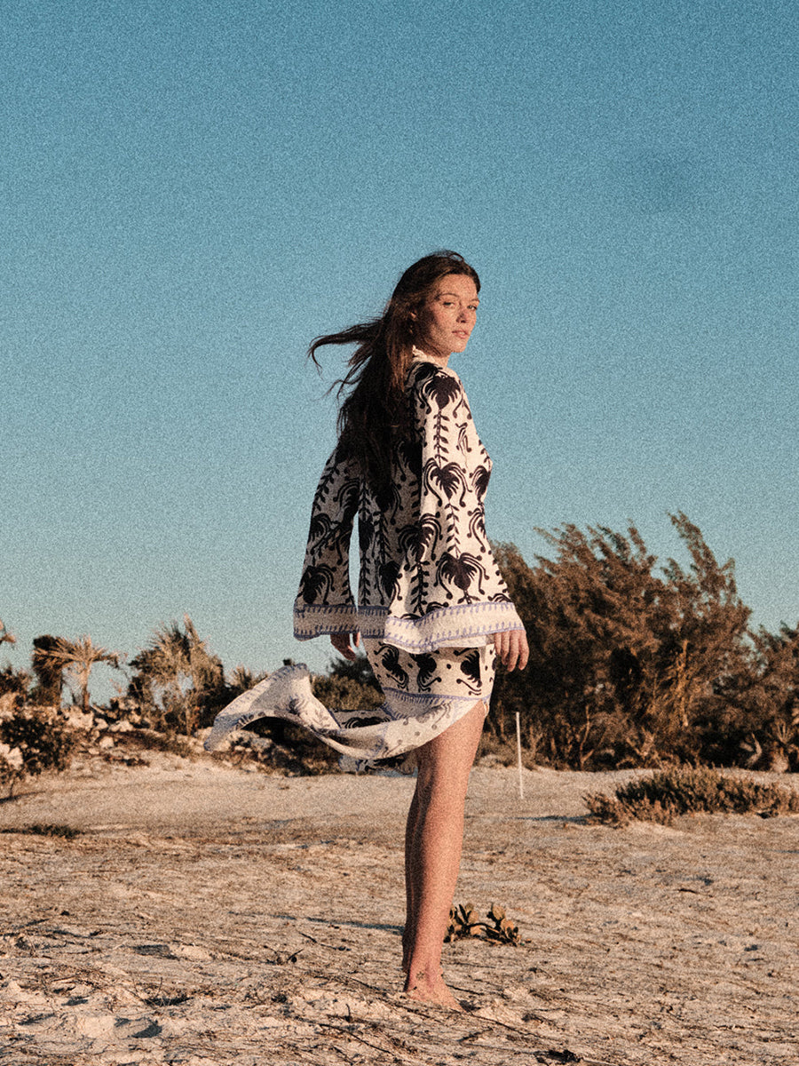 Savannah Tunic Dress in Ecru/Navy