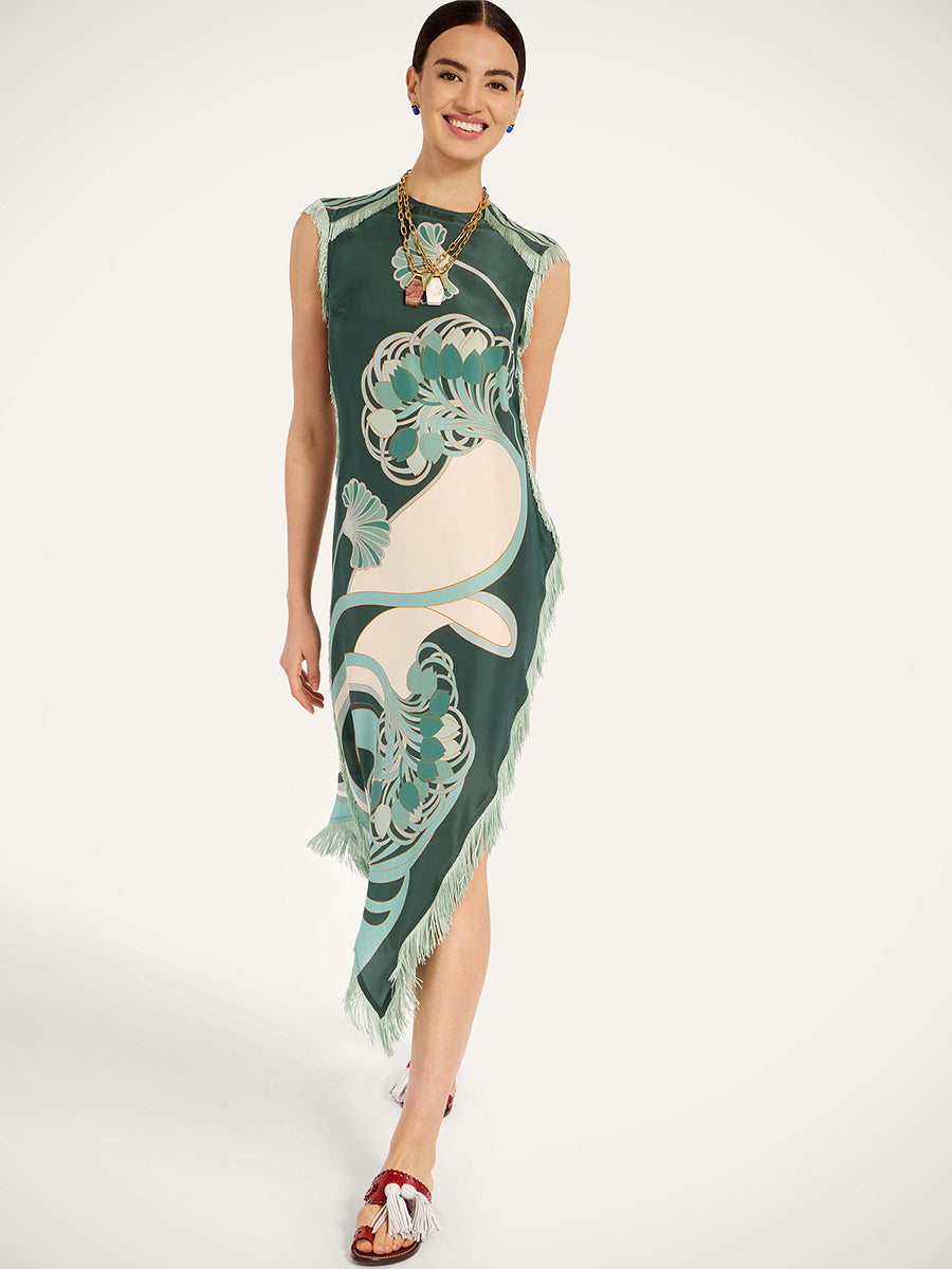 La DoubleJ Scarf Dress in Dark Green Tulip