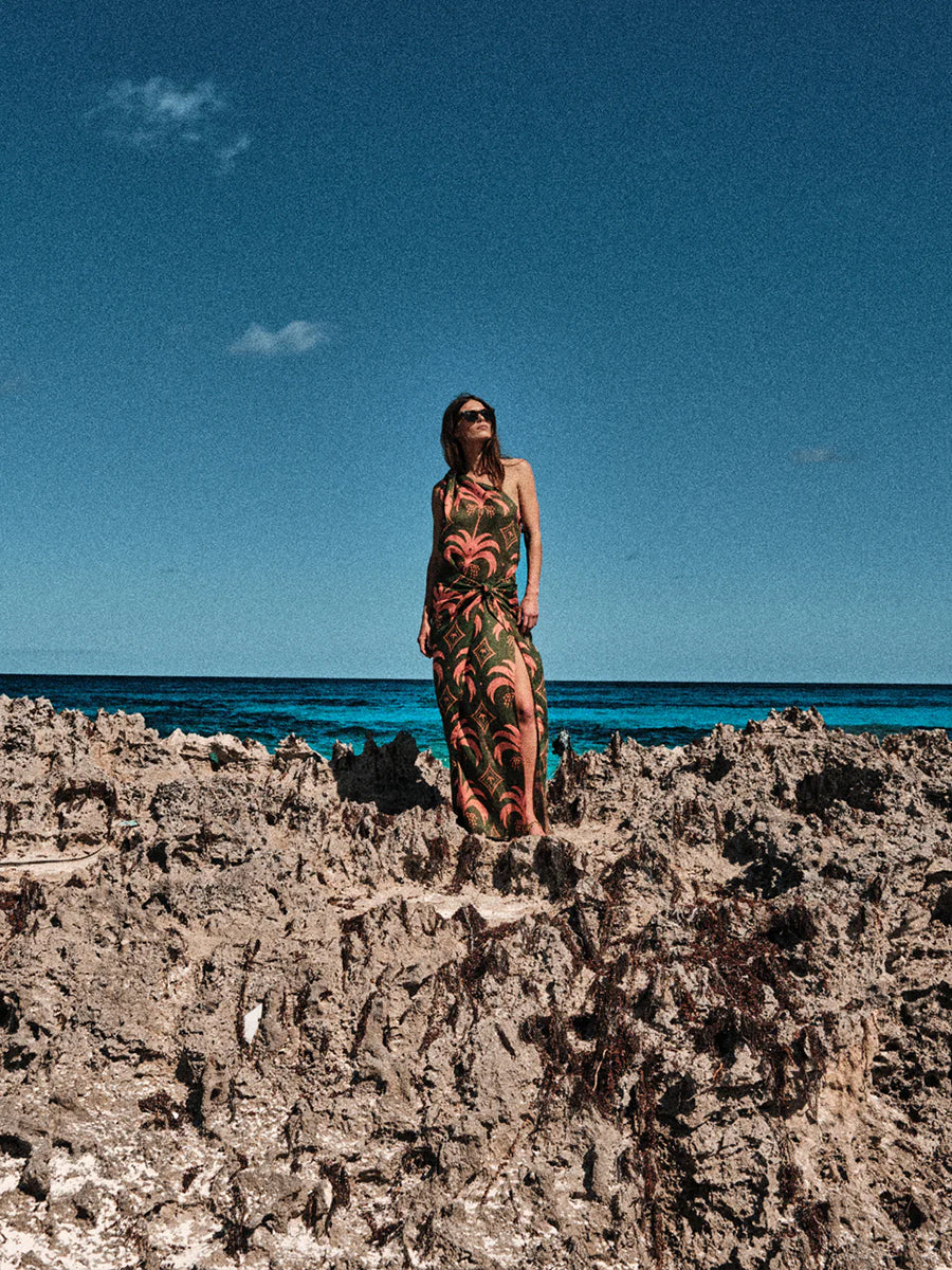 Johanna Ortiz Seaweed Dress in Green/Peach