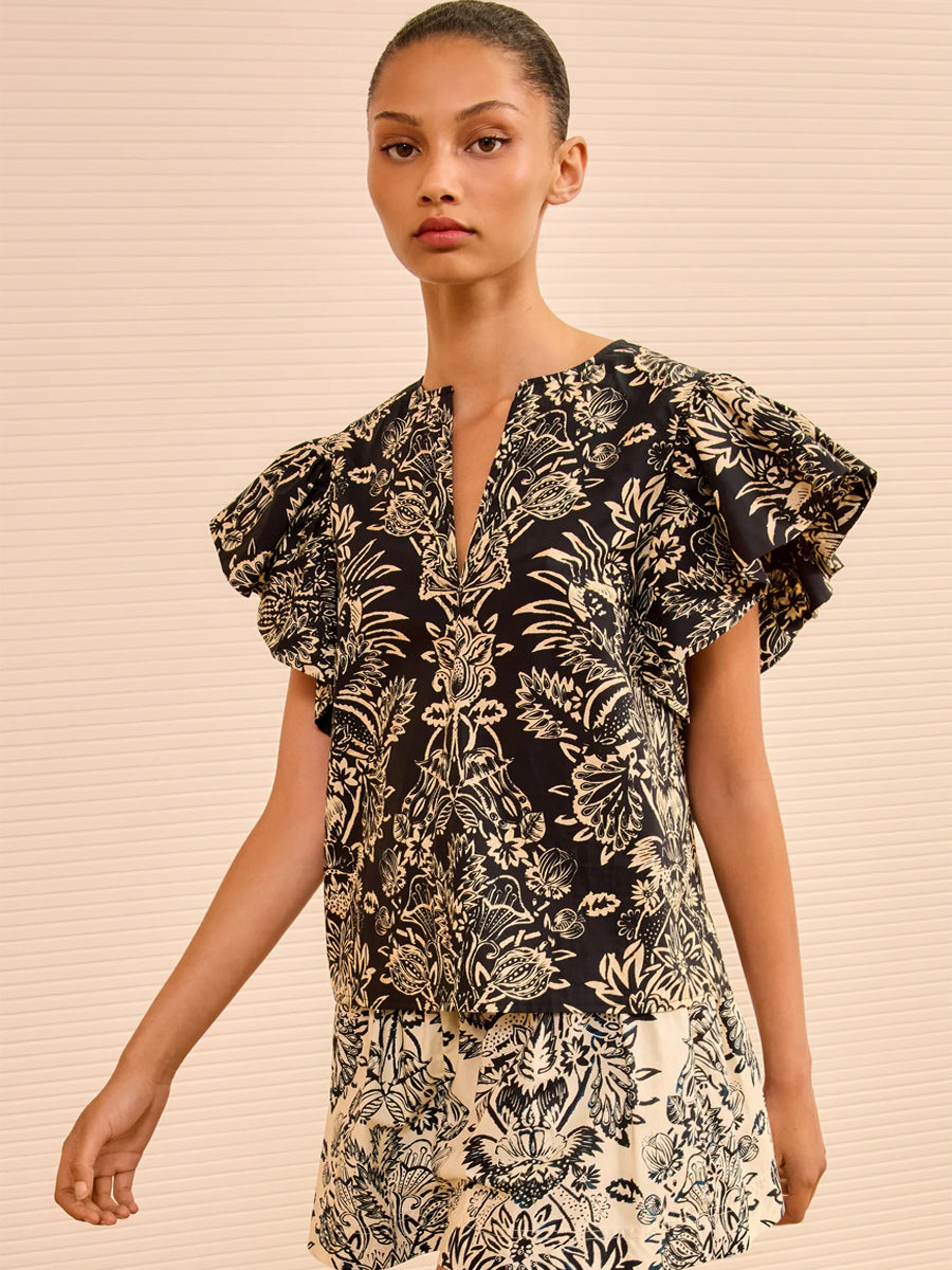 Ulla Johnson Severine Top in Noir Floral