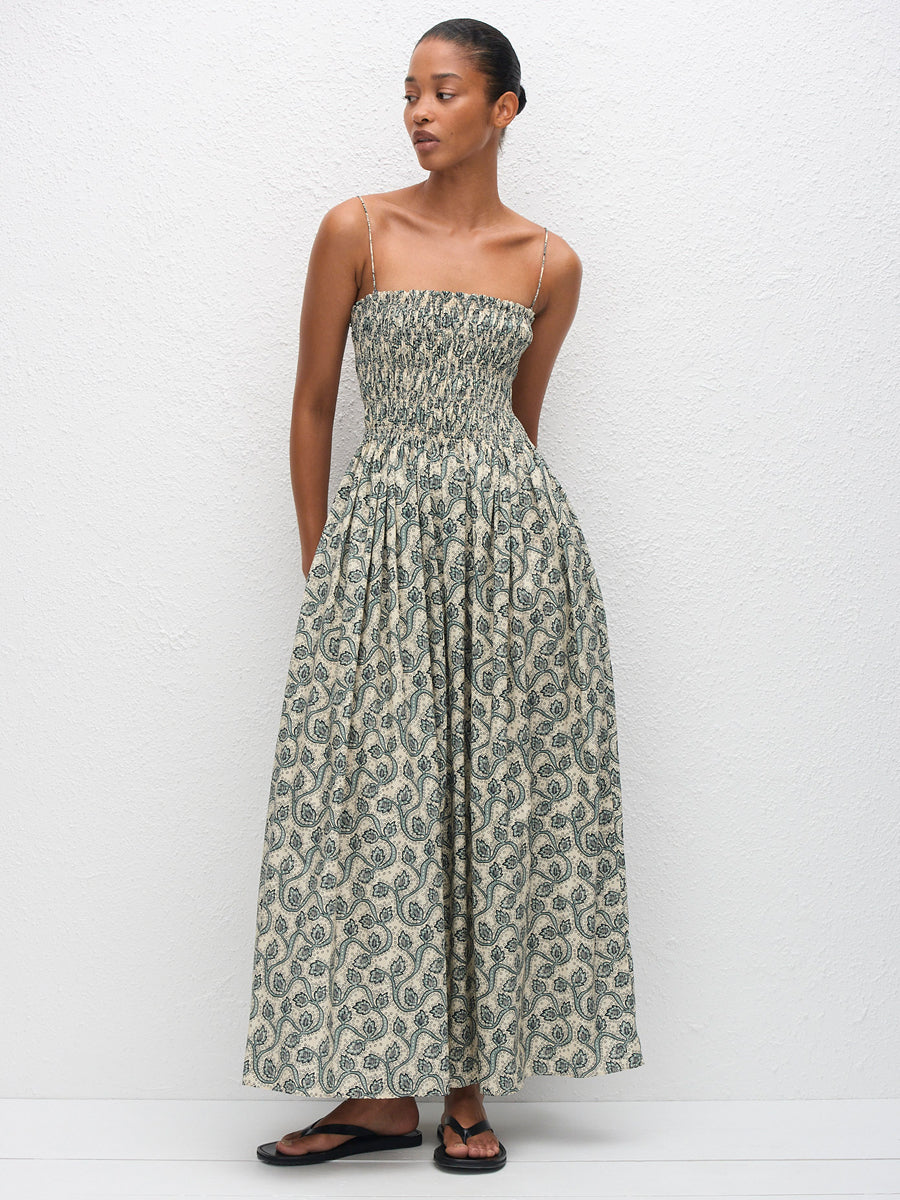 Matteau Shirred Bodice Dress in Vine