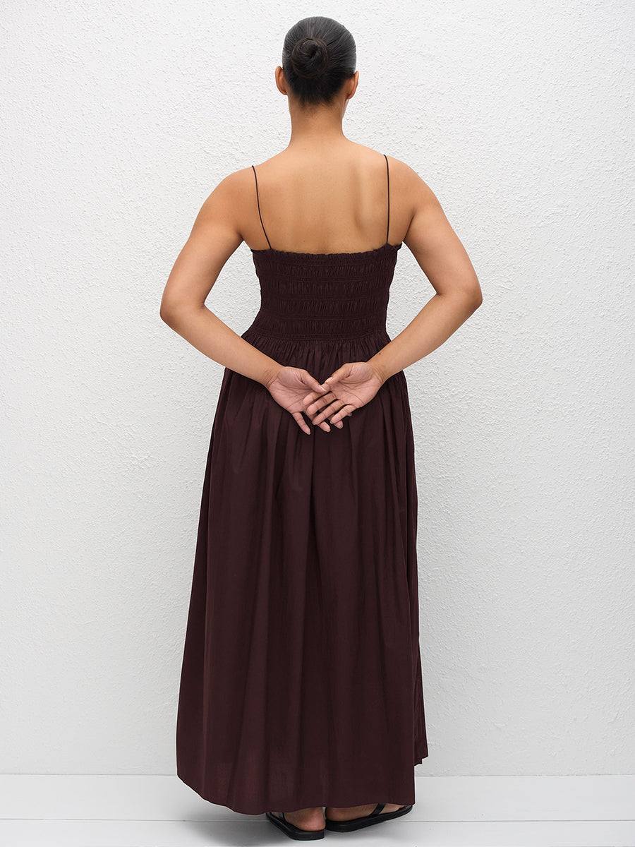 Matteau Shirred Bodice Dress in Aubergine
