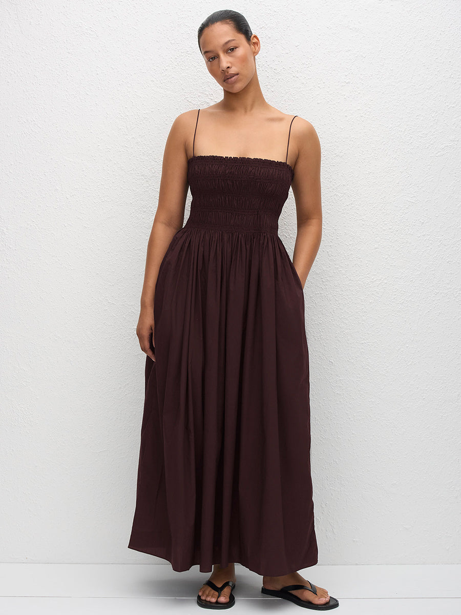Matteau Shirred Bodice Dress in Aubergine