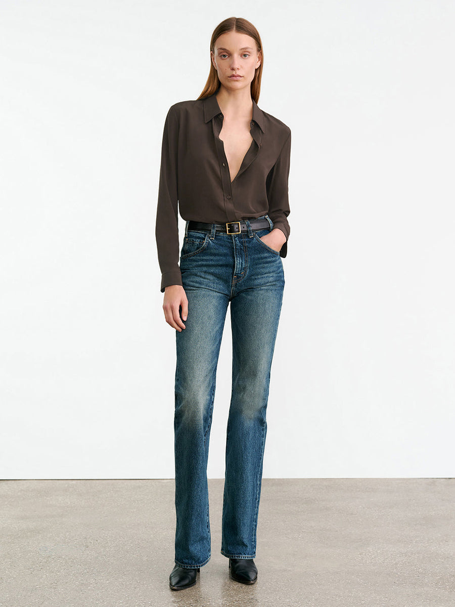 Nili Lotan Simone Silk Shirt in Chocolate Brown | Shop Now at Adam Heath In Store and Online, Western Australia