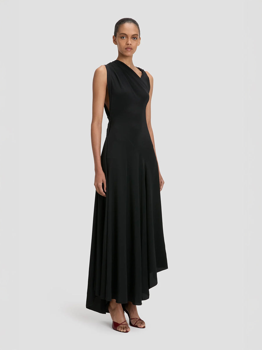 Victoria Beckham Sleeveless Draped Midi Dress in Black