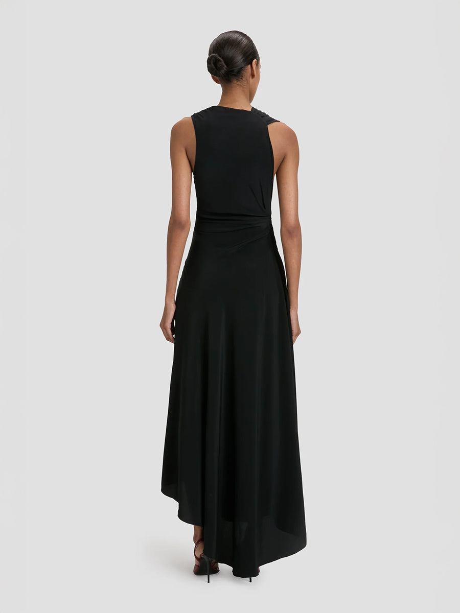 Sleeveless Draped Midi Dress in Black