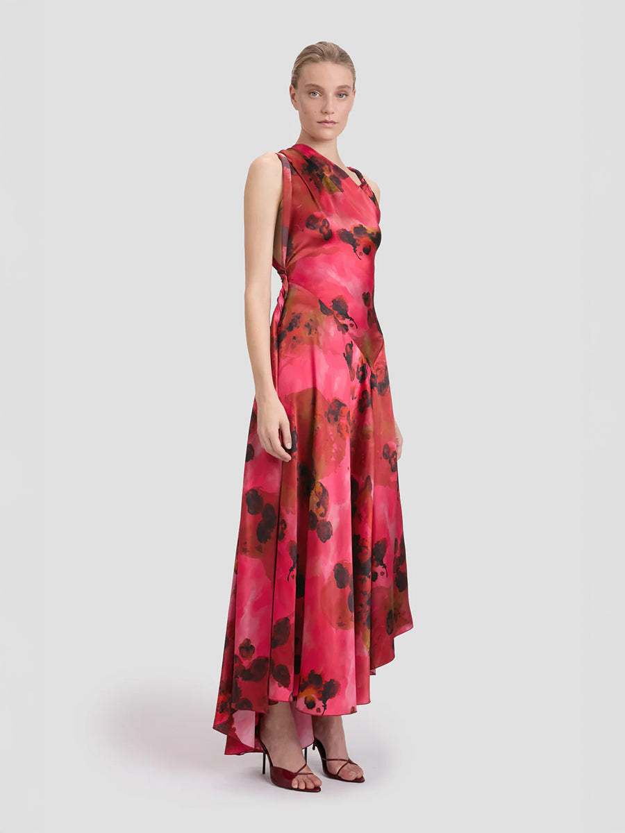 Victoria Beckham Sleeveless Draped Midi Dress in Raspberry