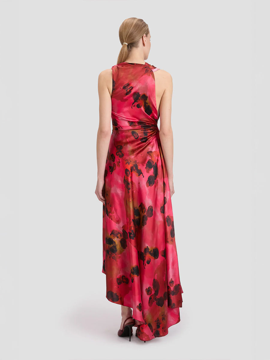 Sleeveless Draped Midi Dress in Raspberry