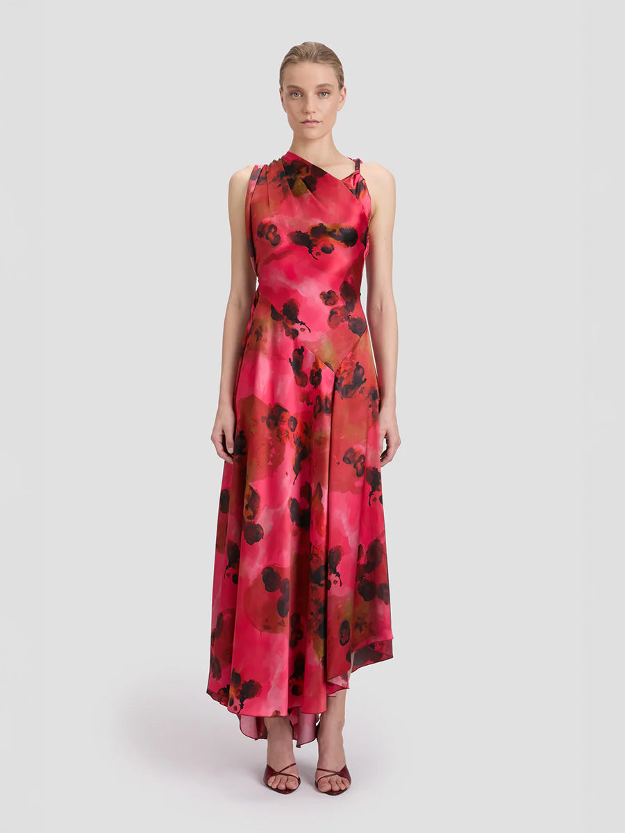 Victoria Beckham Sleeveless Draped Midi Dress in Raspberry