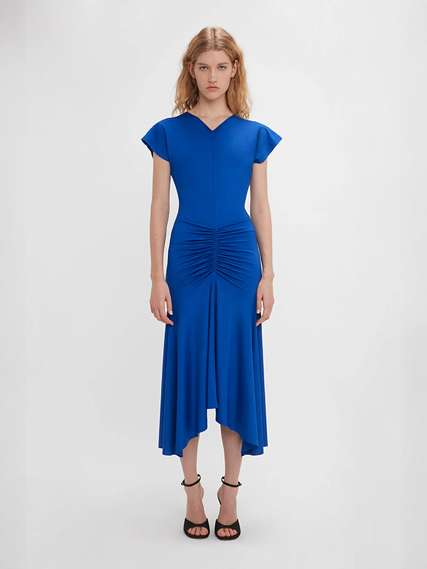 Victoria Beckham | Sleeveless Rouched Jersey Dress in Royal Blue