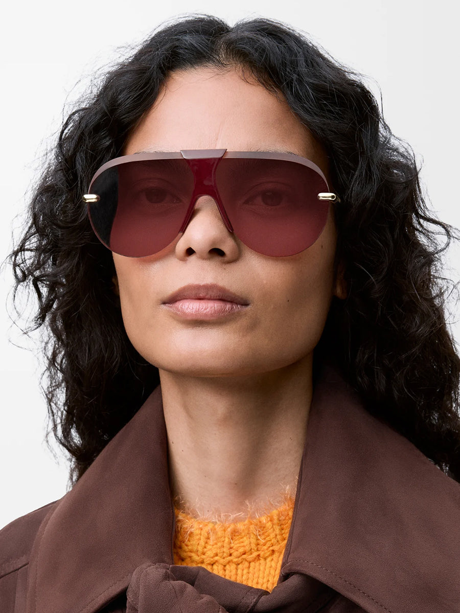 Slim Semi-Rimless Aviator Sunglasses in Bordeaux