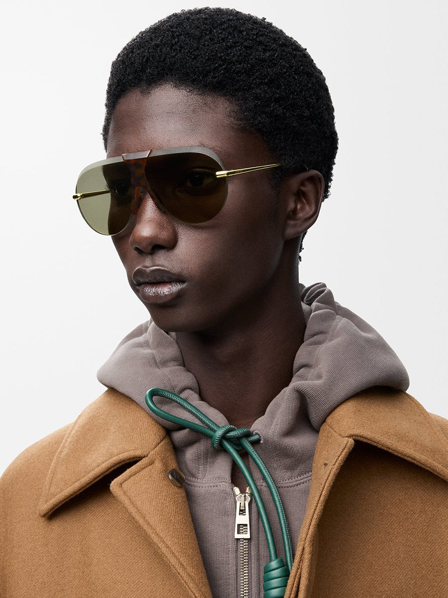 Slim Semi-Rimless Aviator Sunglasses in Havana/Green