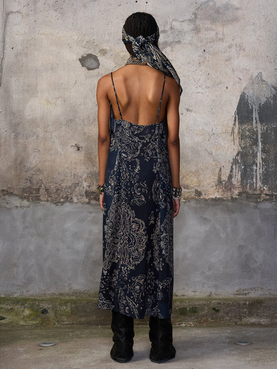 Slip Dress in Blue Medallion Print