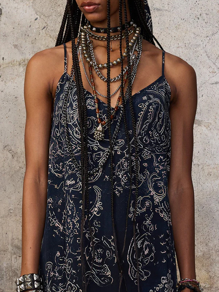 R13 Slip Dress in Blue Medallion Print