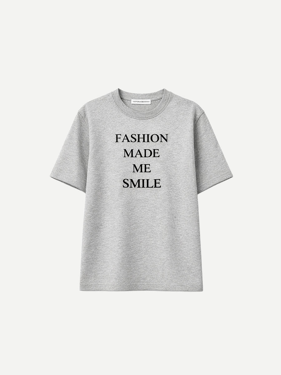 Victoria Beckham Slogan Tee - Fashion Made Me Smile in Grey marle