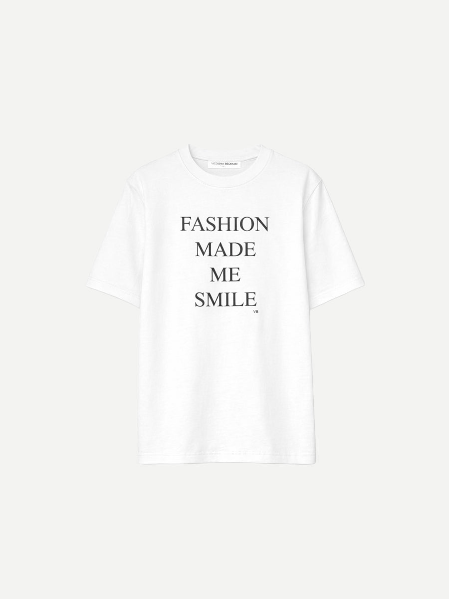 Victoria Beckham Slogan Tee - Fashion Made Me Smile in White