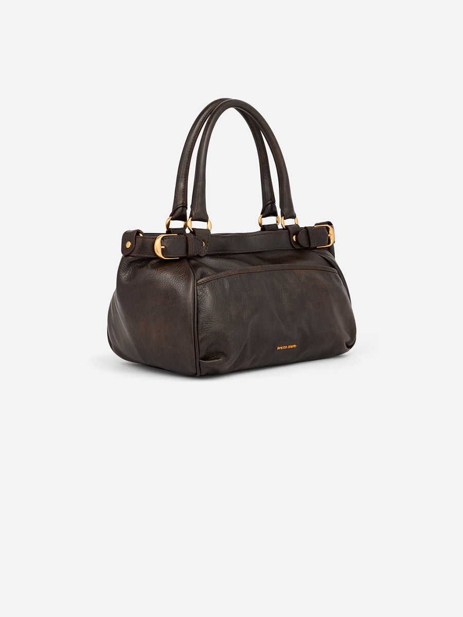 Small Leather Lune Bag in Coffee