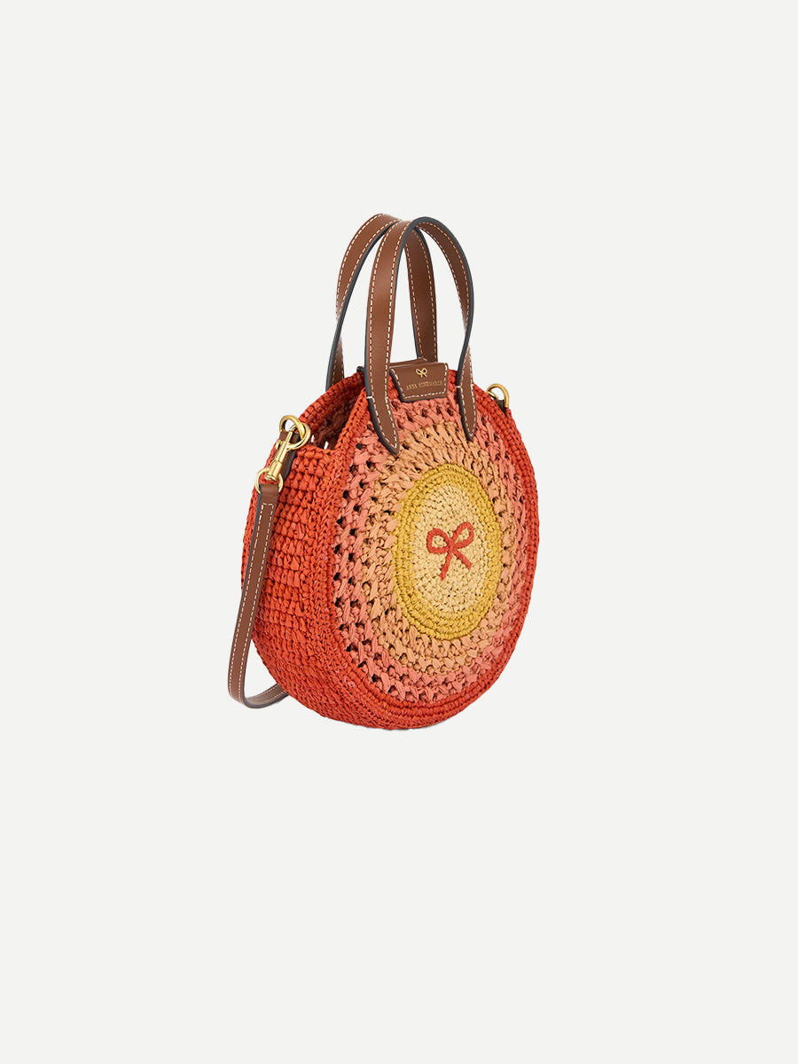 Small Round Bow Tote in Orange/Multi