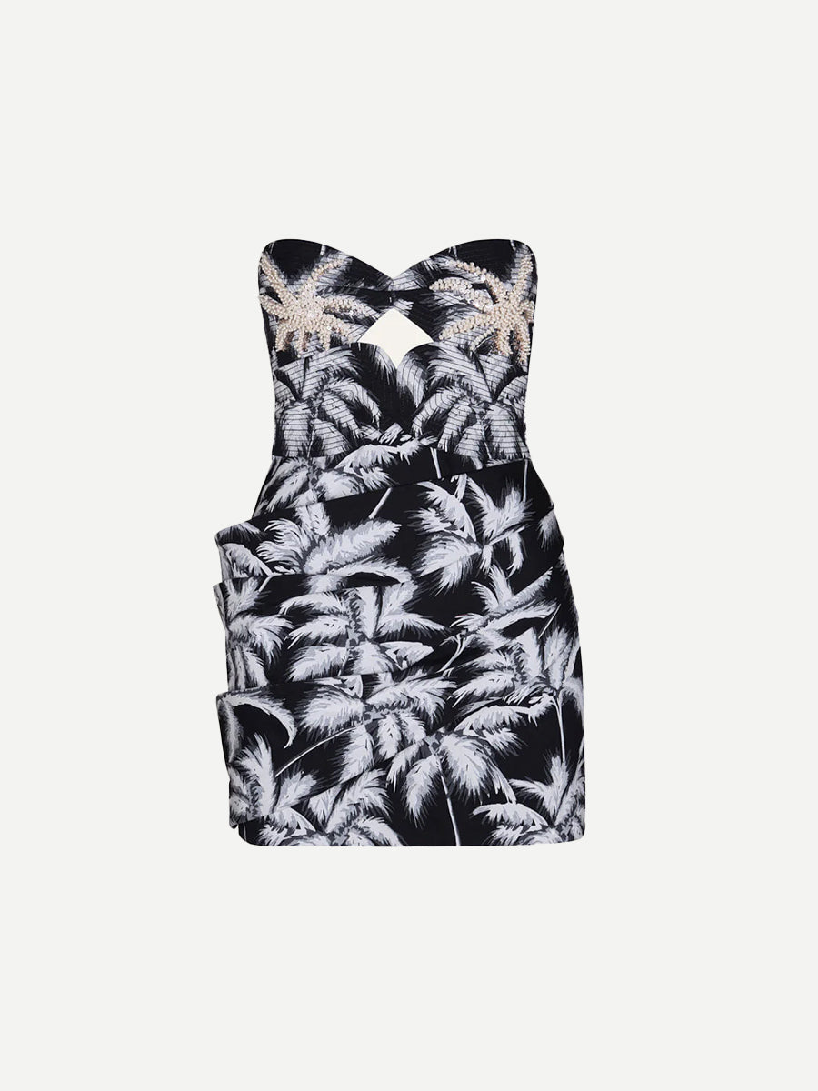 Johanna Ortiz Sombra Tropical Mini Dress in Grey/Black