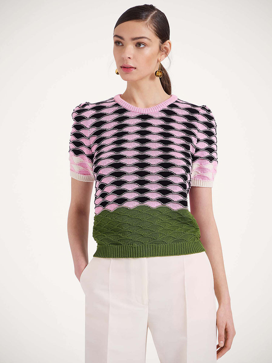 La DoubleJ | Sunset Tee in Pink and Green Stripe