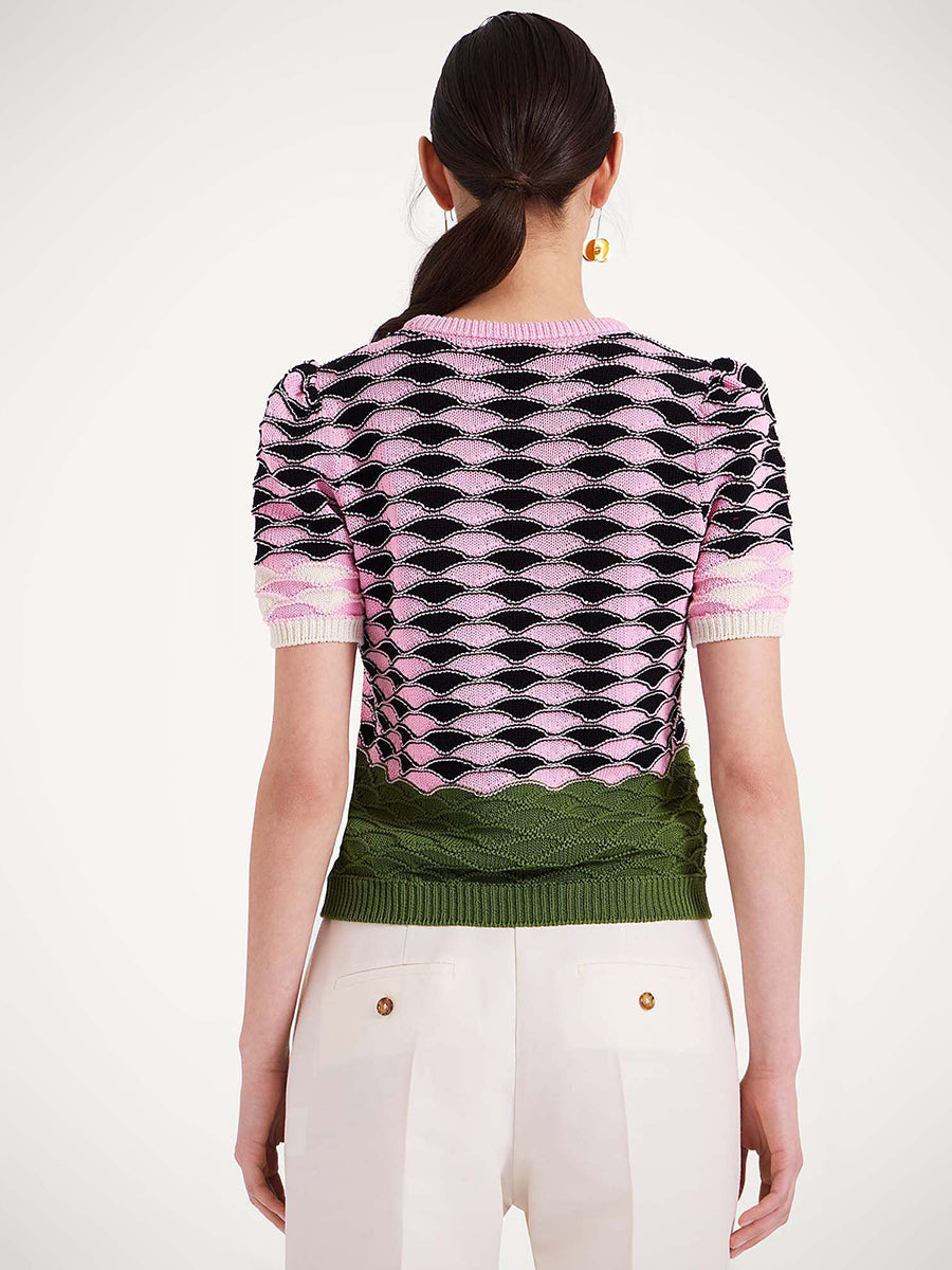 Sunset Tee in Pink and Green Stripe