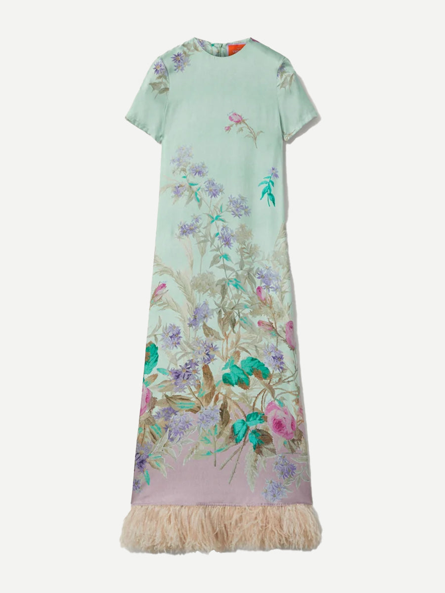 La DoubleJ Swing Dress with Feathers in Heath Placee