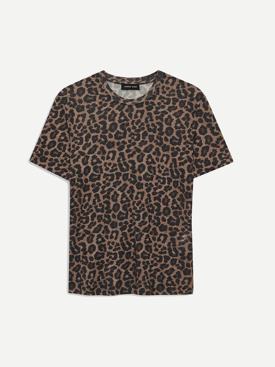 Anine Bing Sylview Tee in Black/Brown Leopard