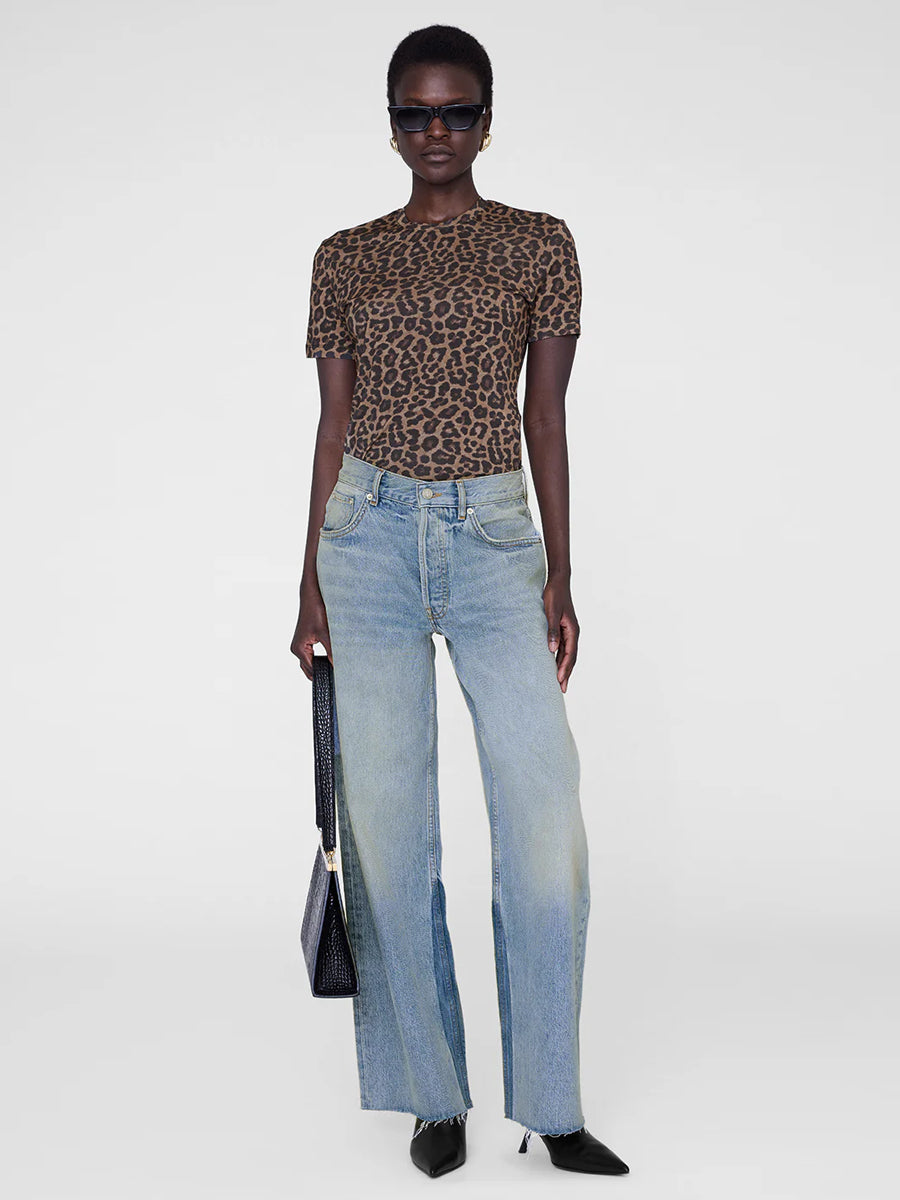 Anine Bing Sylview Tee in Black/Brown Leopard