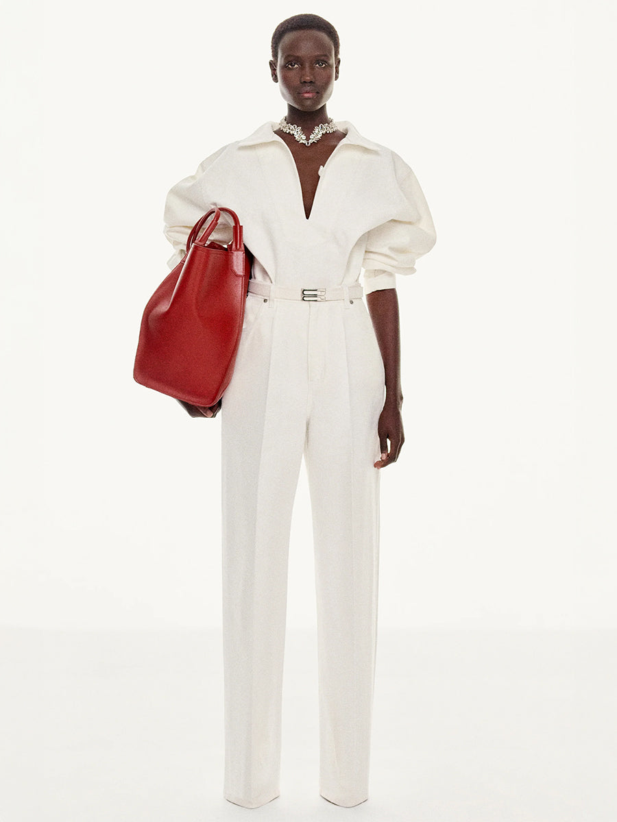 Victoria Beckham Tab Detail Denim Top in Washed White