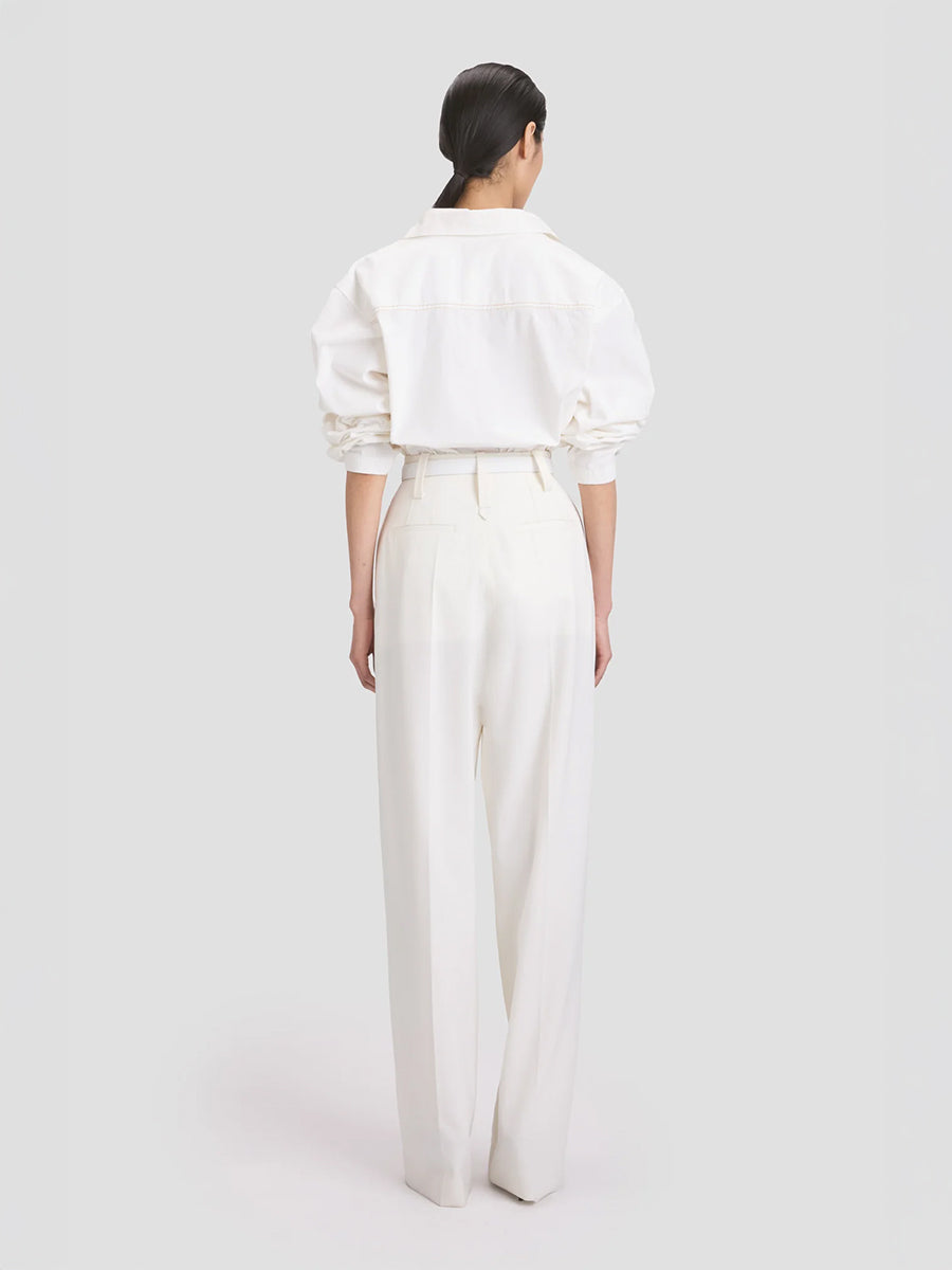 Tab Detail Denim Top in Washed White