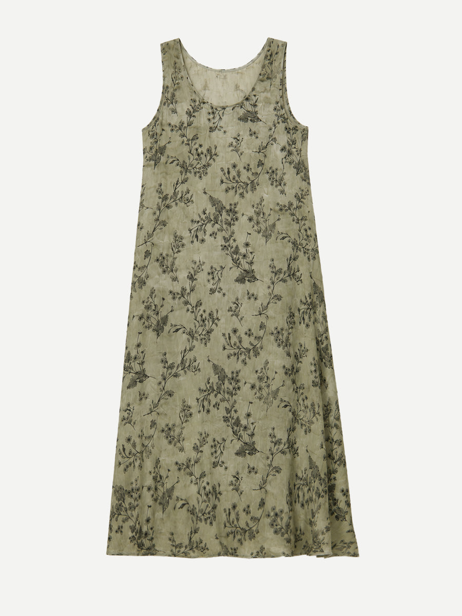 Sleeveless Midi Dress in Green Floral