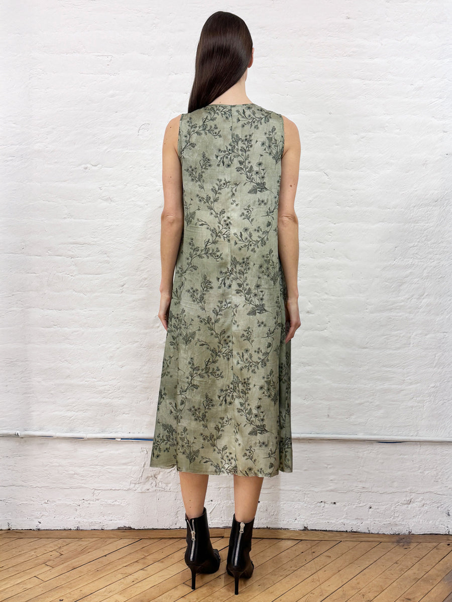 Sleeveless Midi Dress in Green Floral