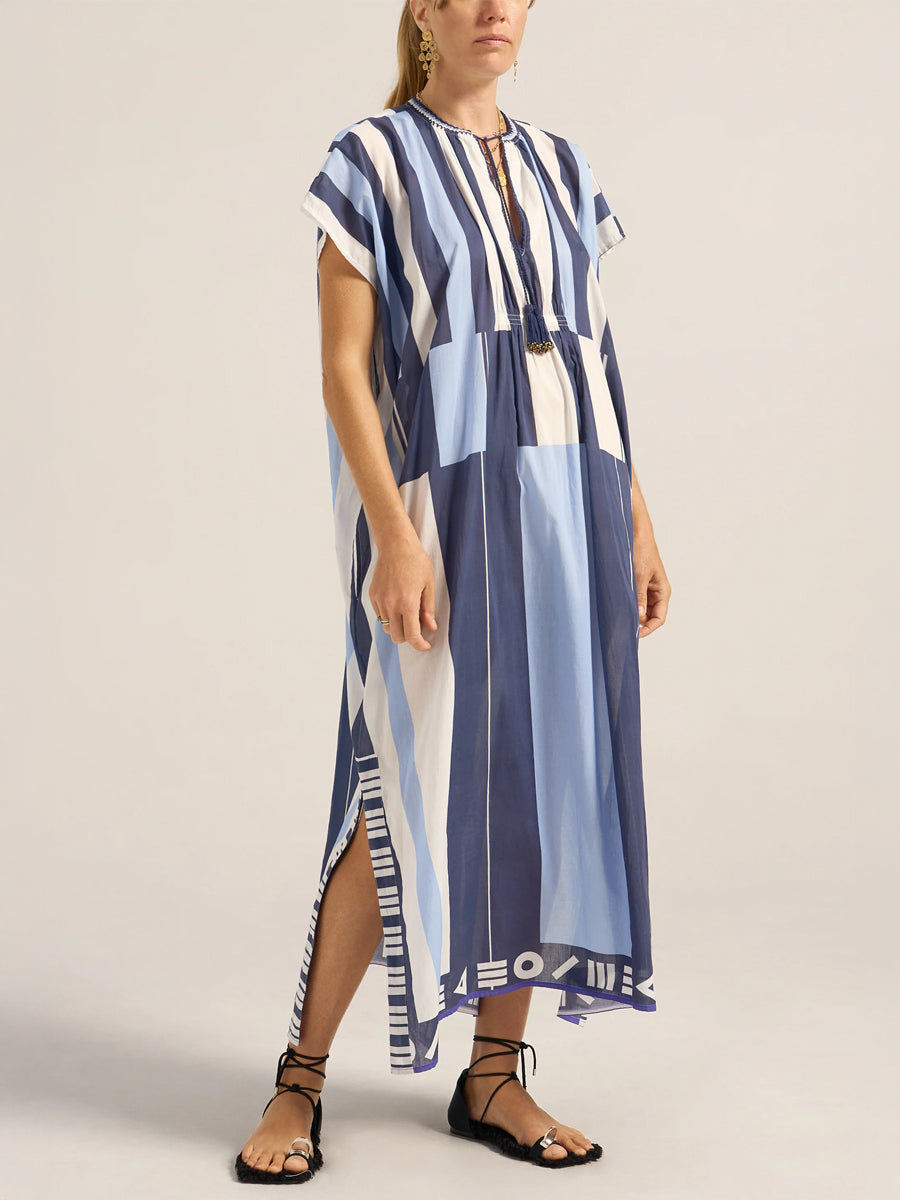 Thaddeus Caftan in Blue Sarong Voile