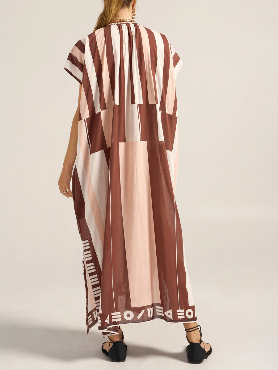 Thaddeus Caftan in Pink/Brown Sarong Voile