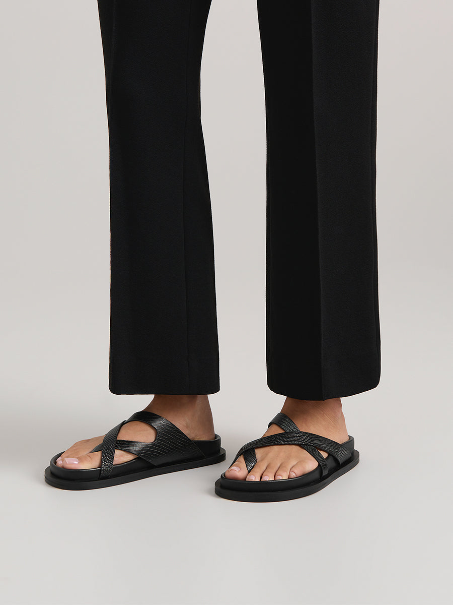 A.Emery The Claude Sandal in Black Embossed Lizard