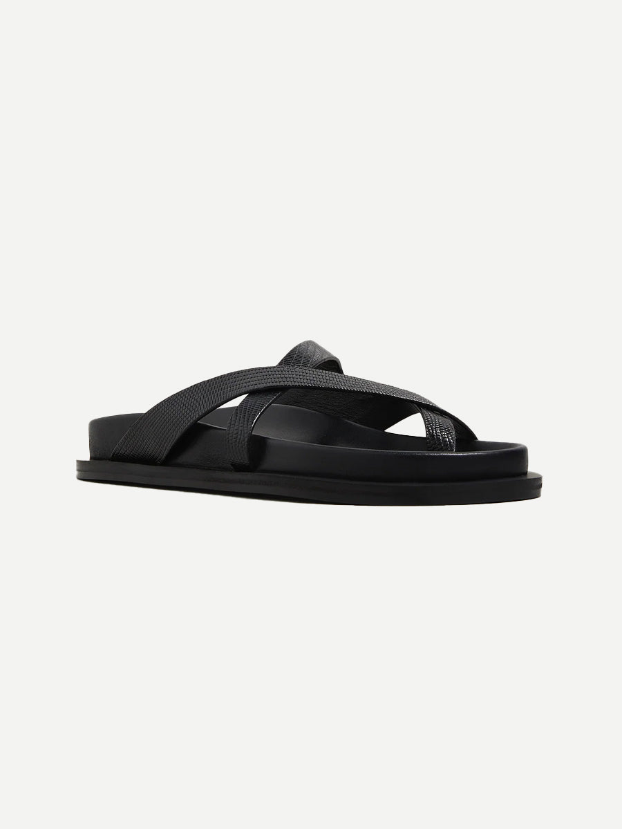 A.Emery The Claude Sandal in Black Embossed Lizard