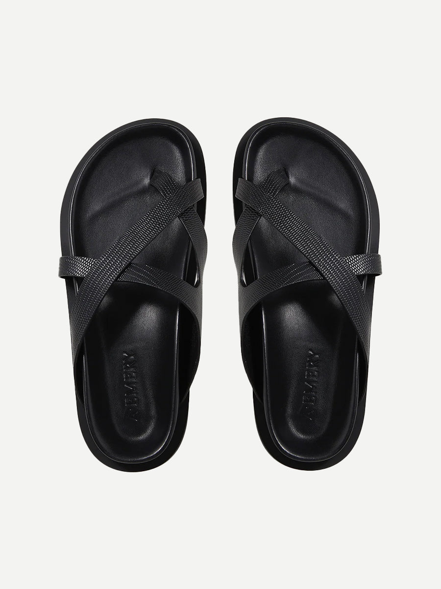 A.Emery The Claude Sandal in Black Embossed Lizard
