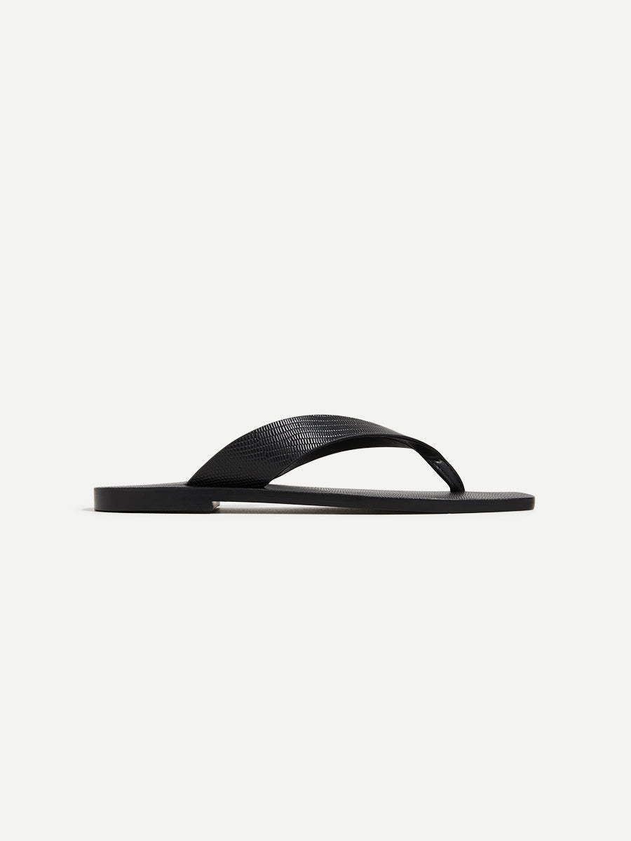 A.Emery The Kinto Sandal in Black Embossed Lizard
