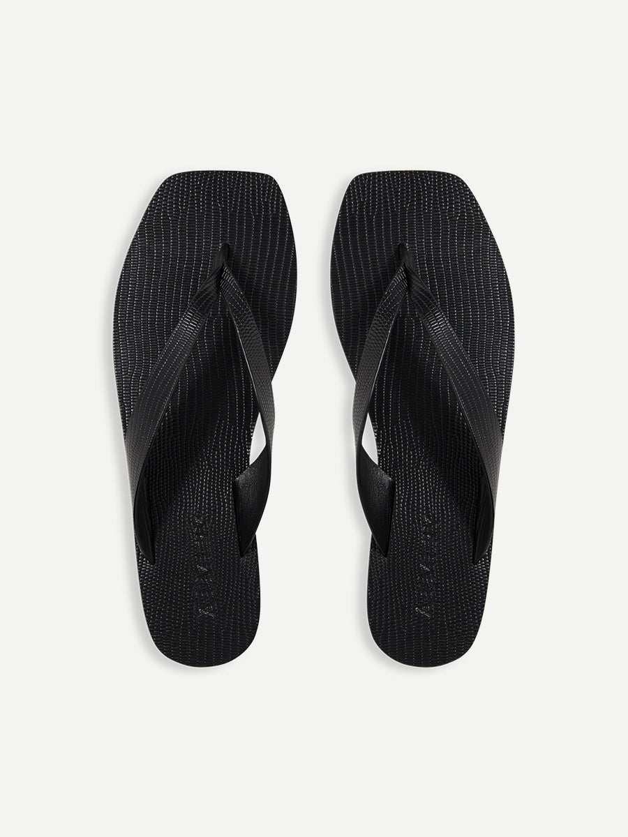 A.Emery The Kinto Sandal in Black Embossed Lizard